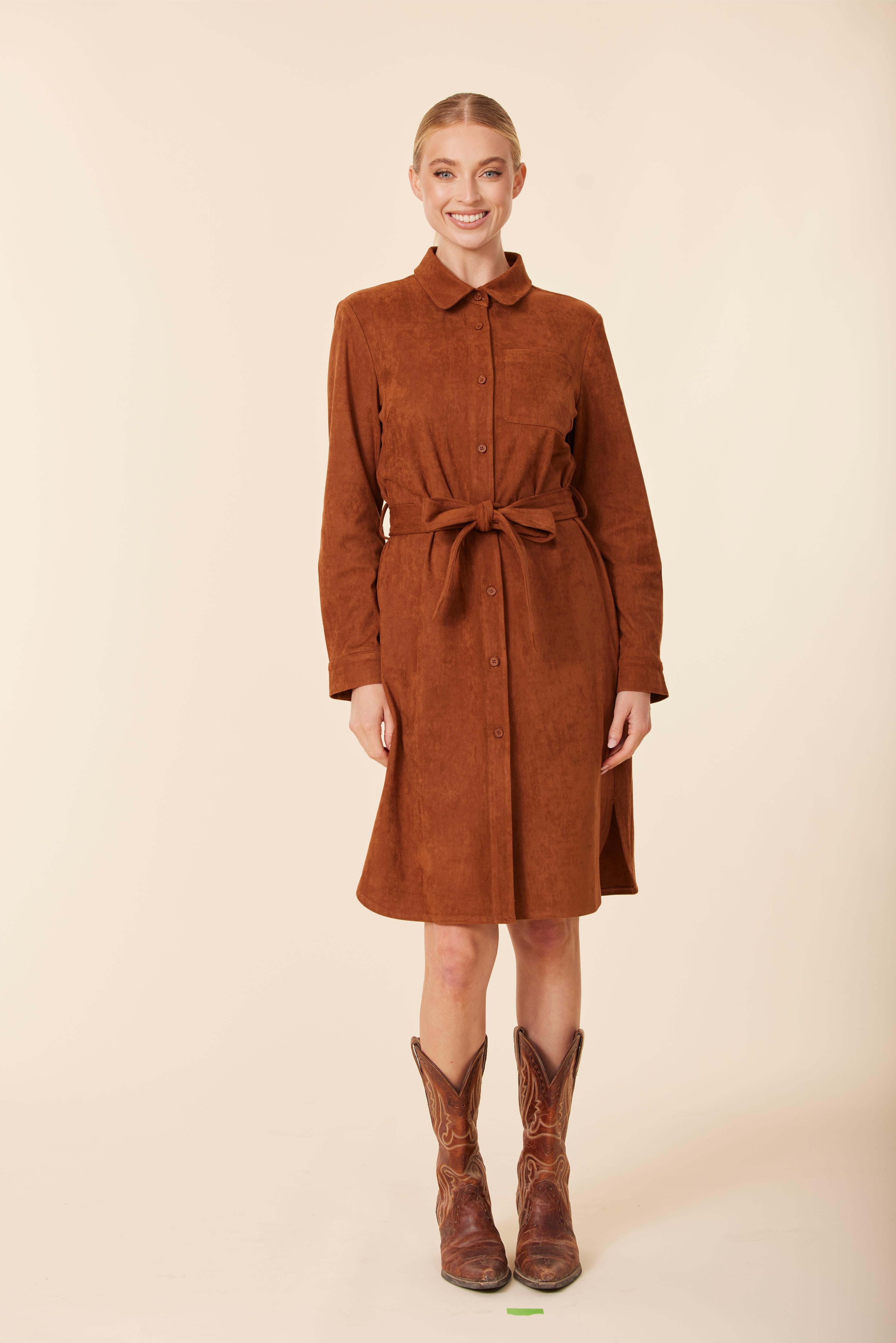 Faux Suede Belted Dress