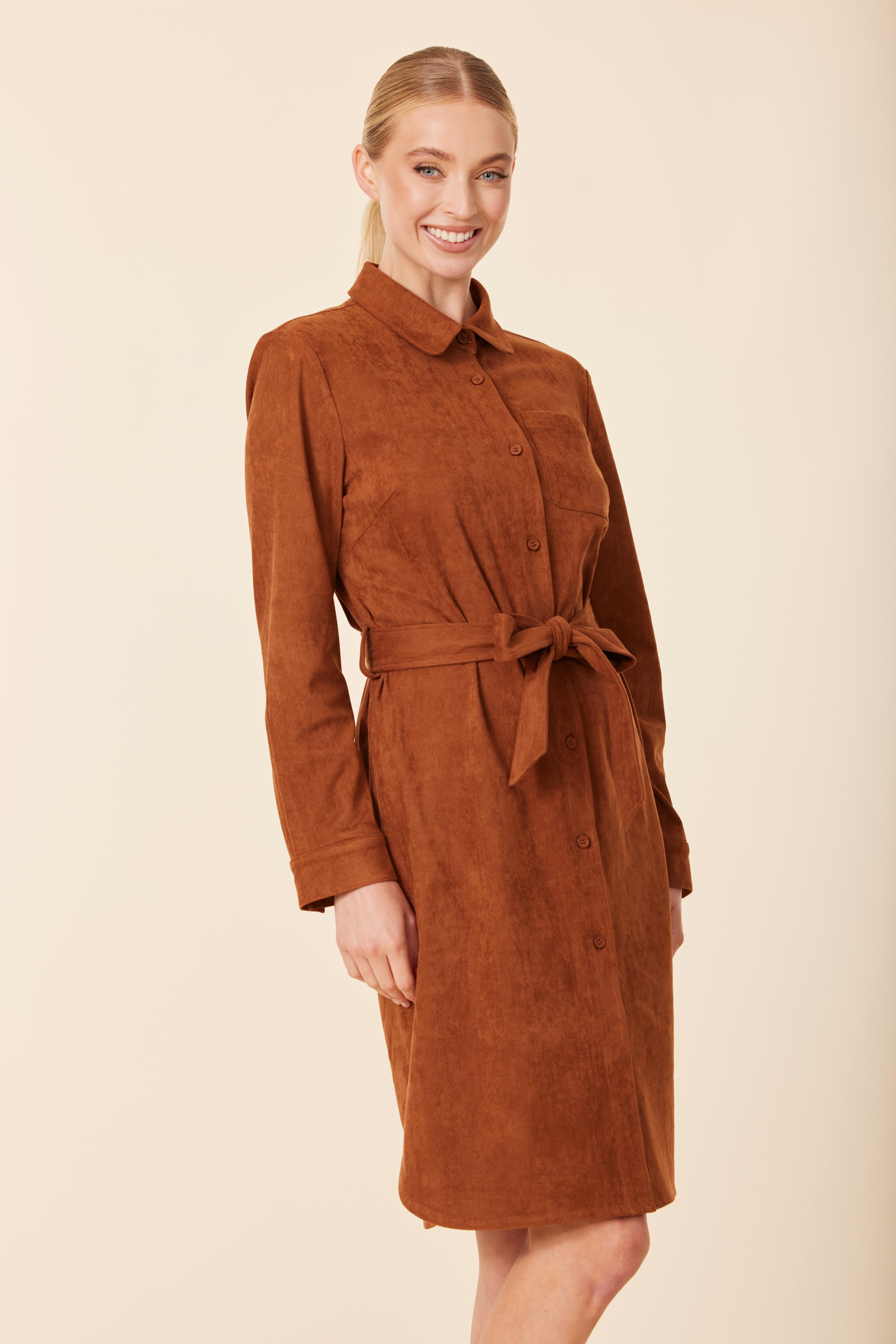 Faux Suede Belted Dress