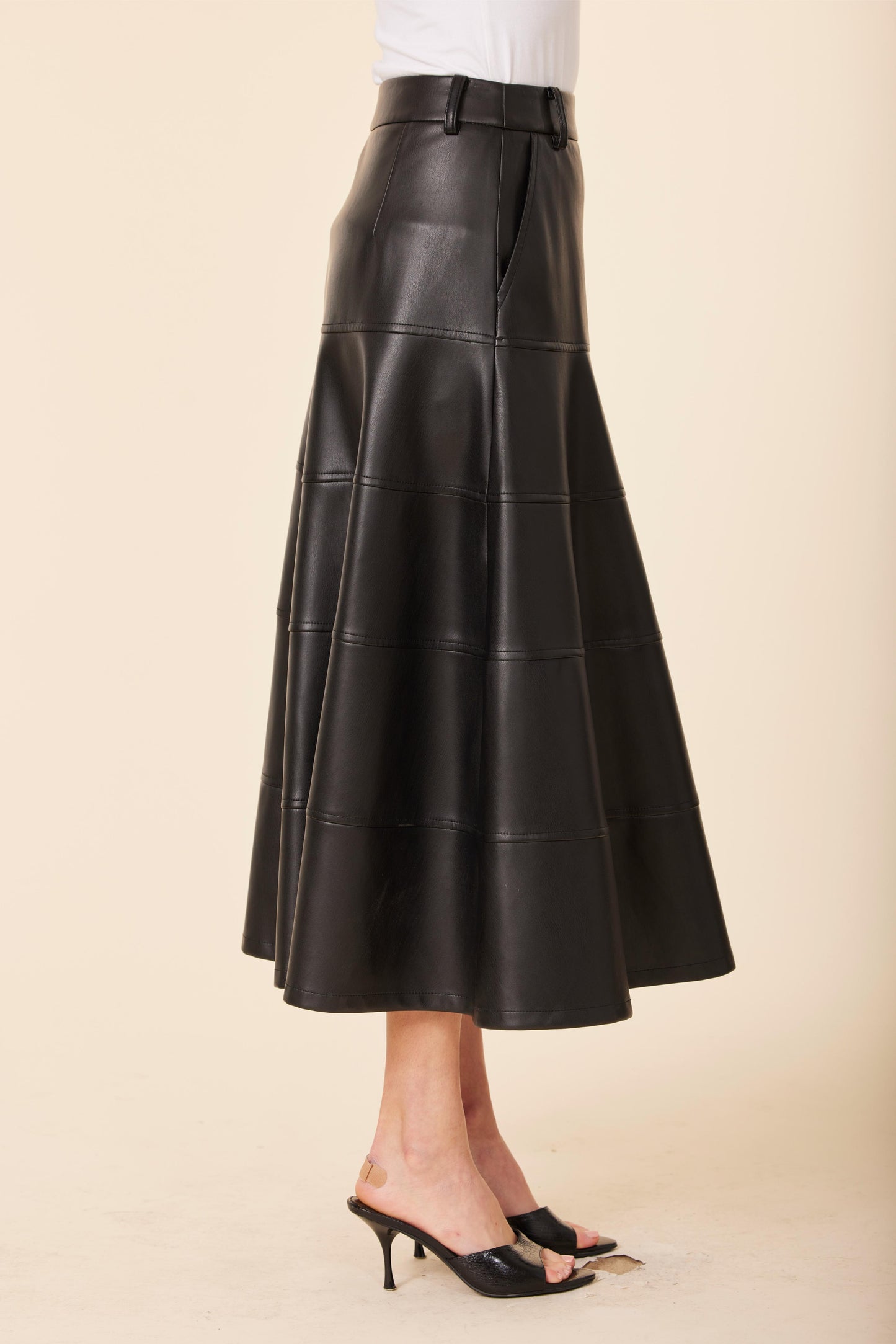 Faux Leather Full Long Skirt