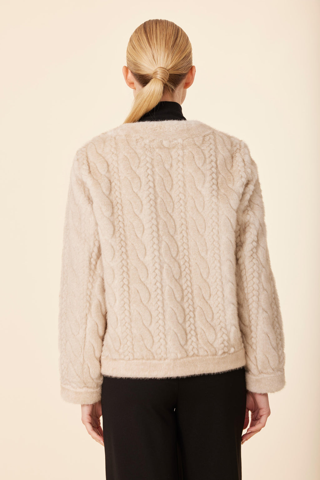 Faux Fur Cable Knit Design Jacket