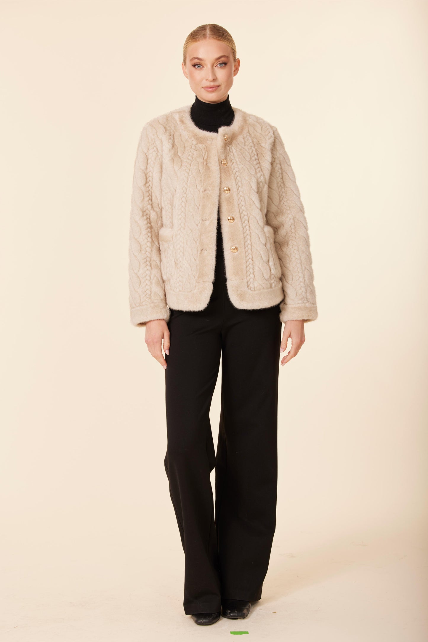 Faux Fur Cable Knit Design Jacket