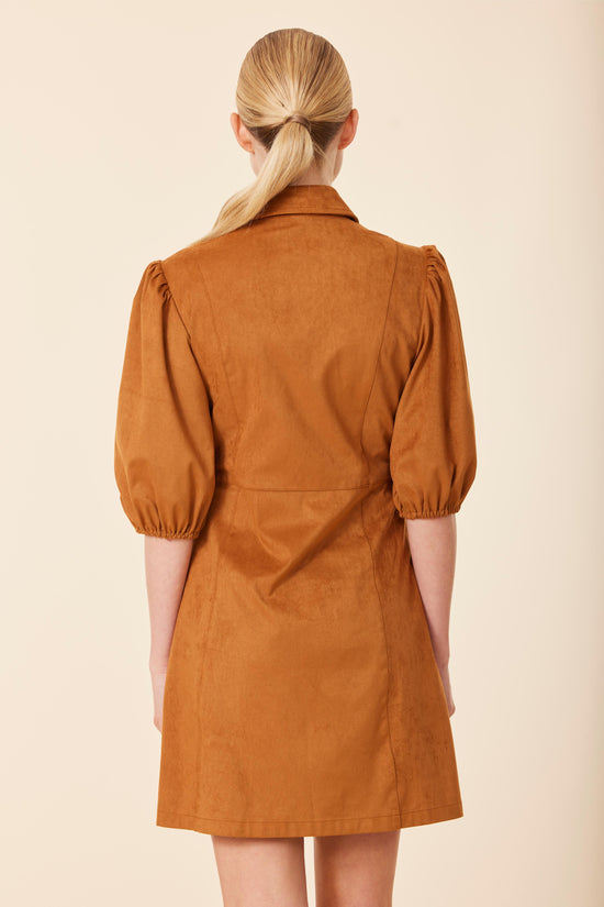 Faux Suede Puff Shoulder Dress