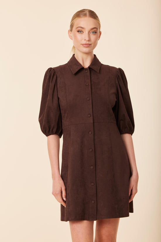 Faux Suede Puff Shoulder Dress