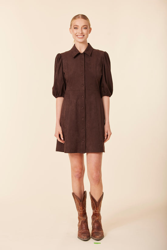 Faux Suede Puff Shoulder Dress