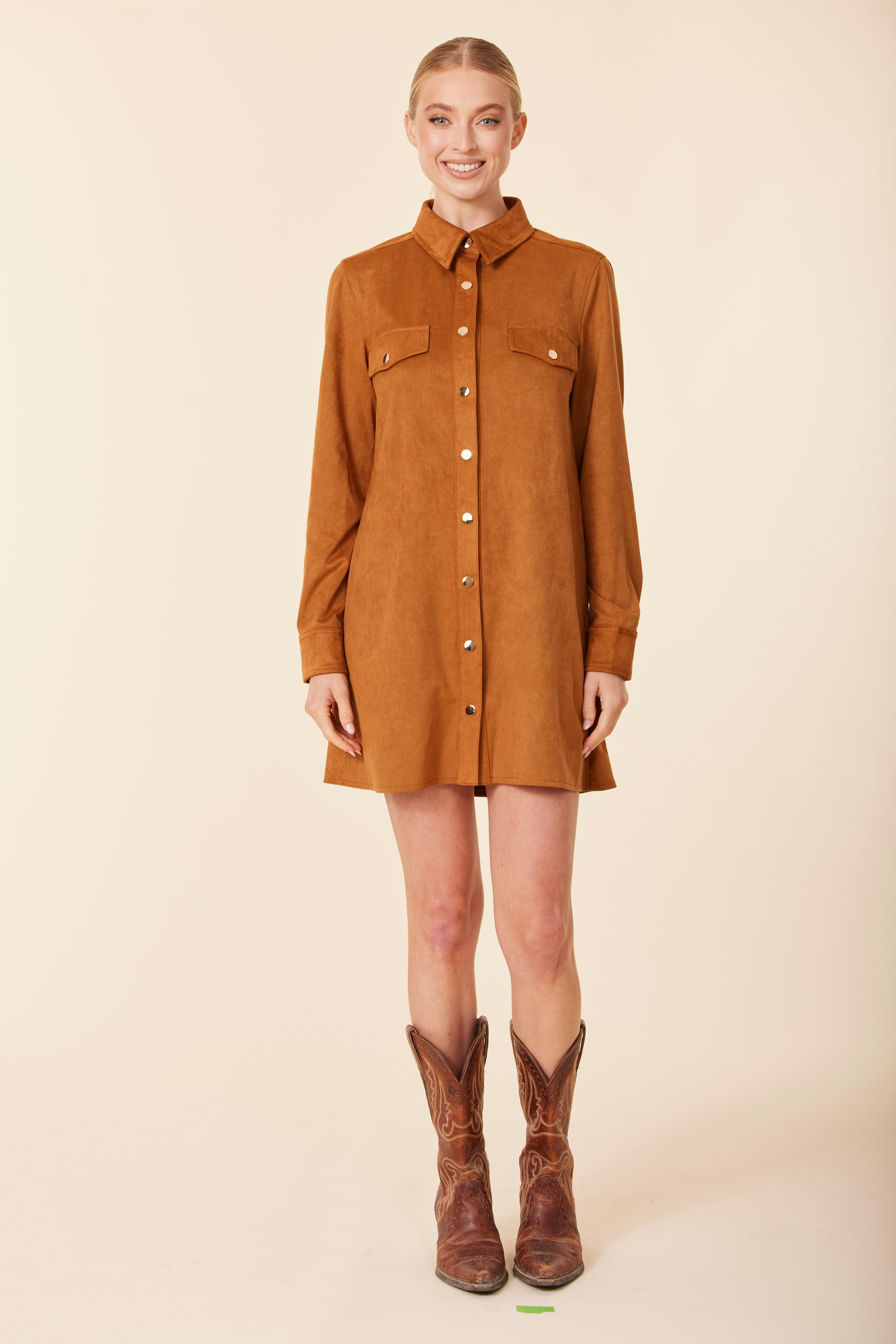 Faux Suede Long Sleeve Dress Burnt Orange / S Faux Suede Long Sleeve Dress Burnt Orange / S