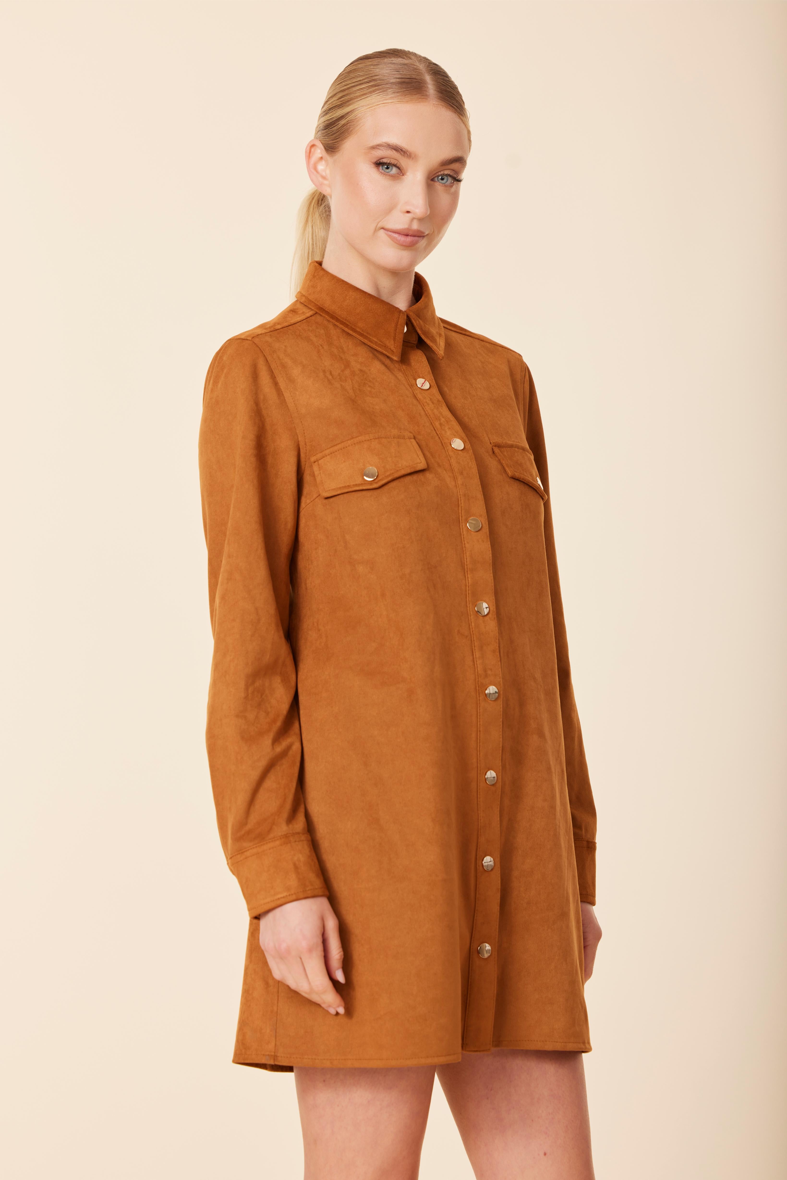 Faux Suede Long Sleeve Dress Burnt Orange / S Faux Suede Long Sleeve Dress Burnt Orange / S