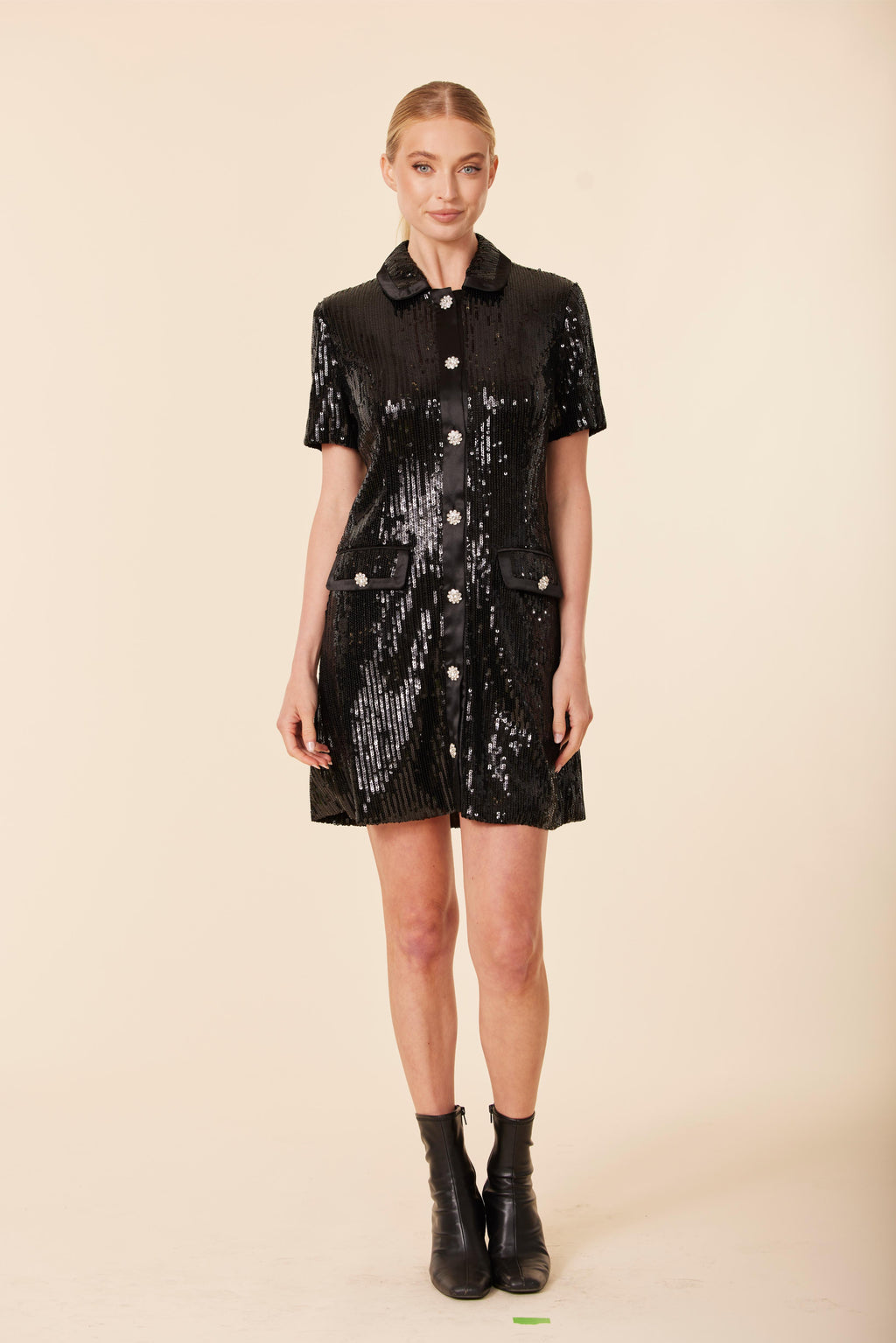 Sequin Rhinestone Button Dress