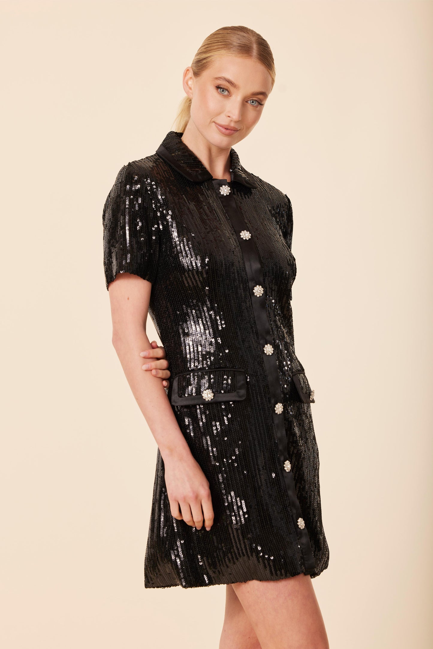 Sequin Rhinestone Button Dress