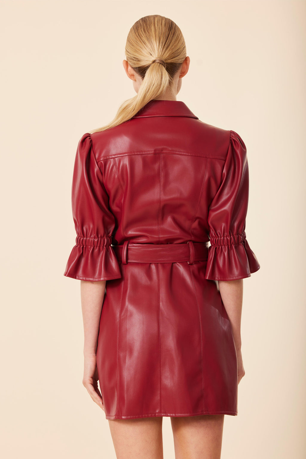 Faux Leather Belted Zip Dress