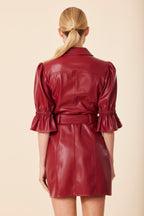 Faux Leather Belted Zip Dress