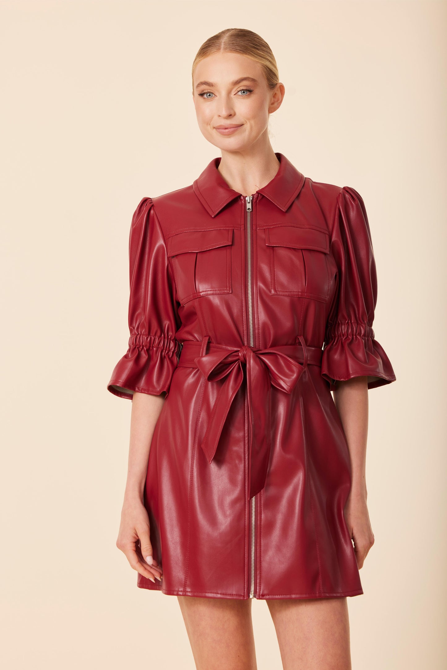 Vegan Leather Belted Zip Dress