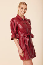 Faux Leather Belted Zip Dress