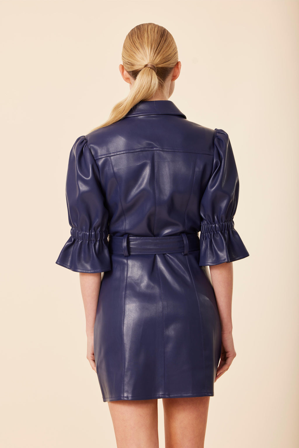 knee length dresses for ladies Faux Leather Mini Dress with Puff Sleeves Black / L