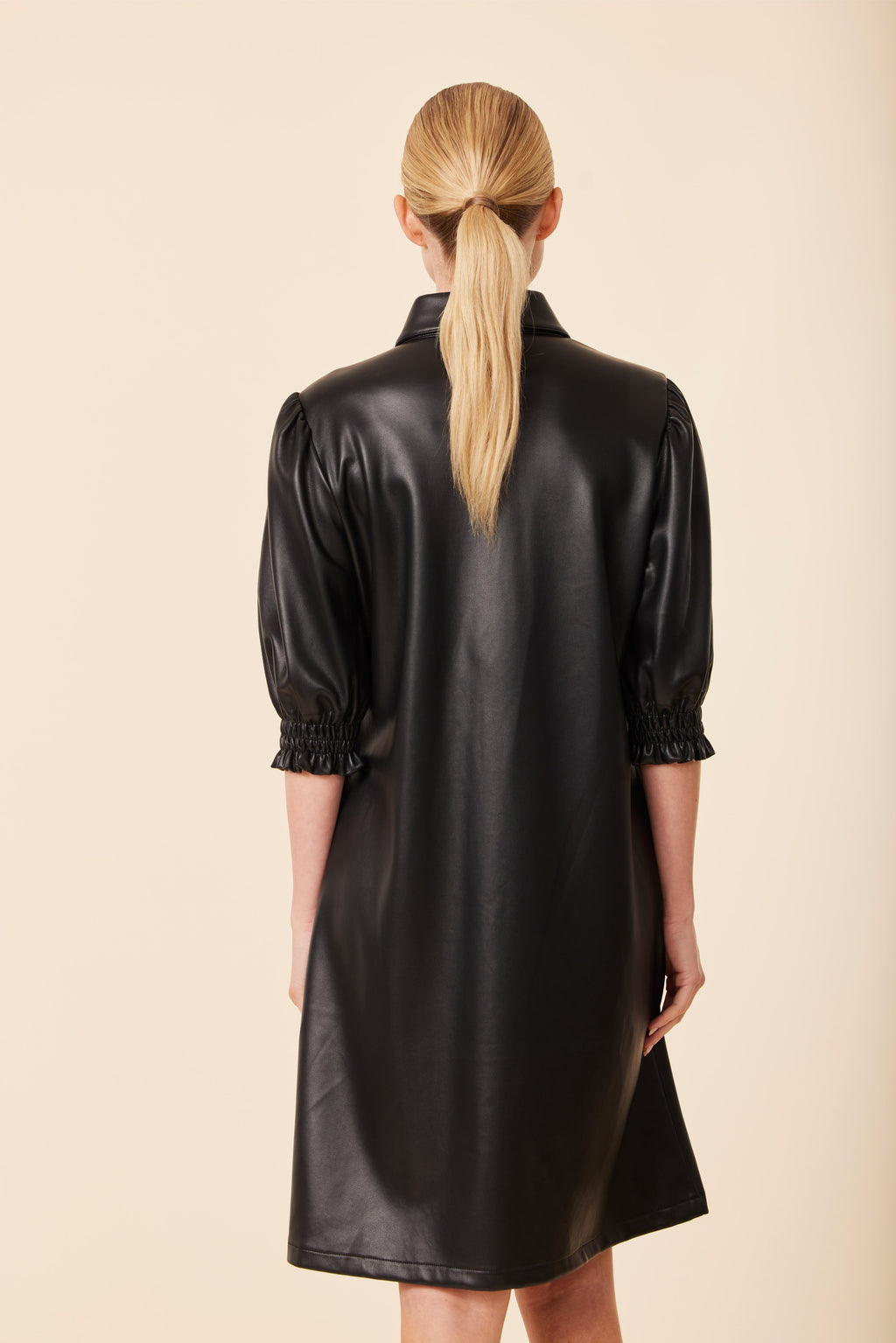 Faux Leather Elastic Cuff Dress