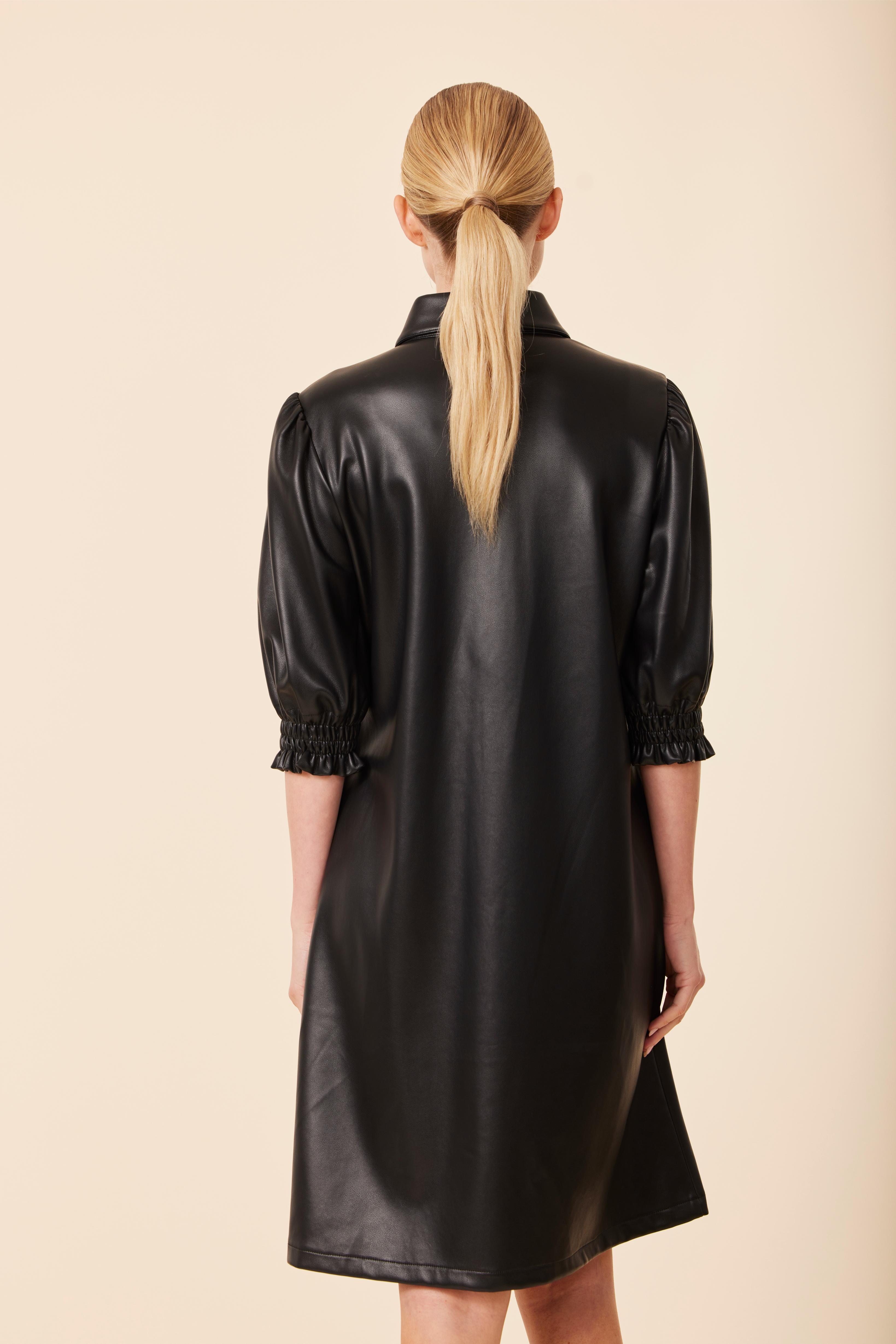 Faux Leather Elastic Cuff Dress