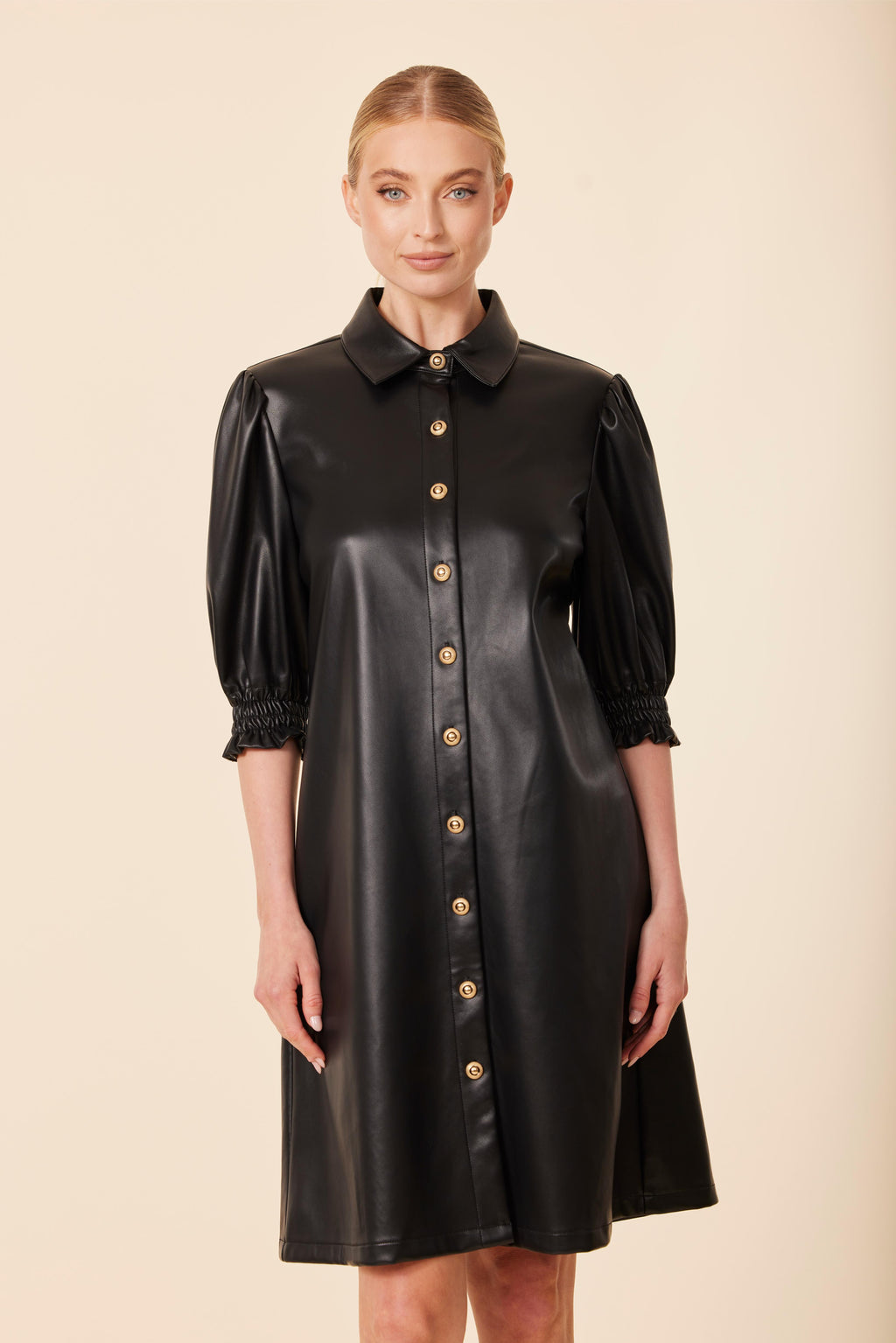 Faux Leather Elastic Cuff Dress