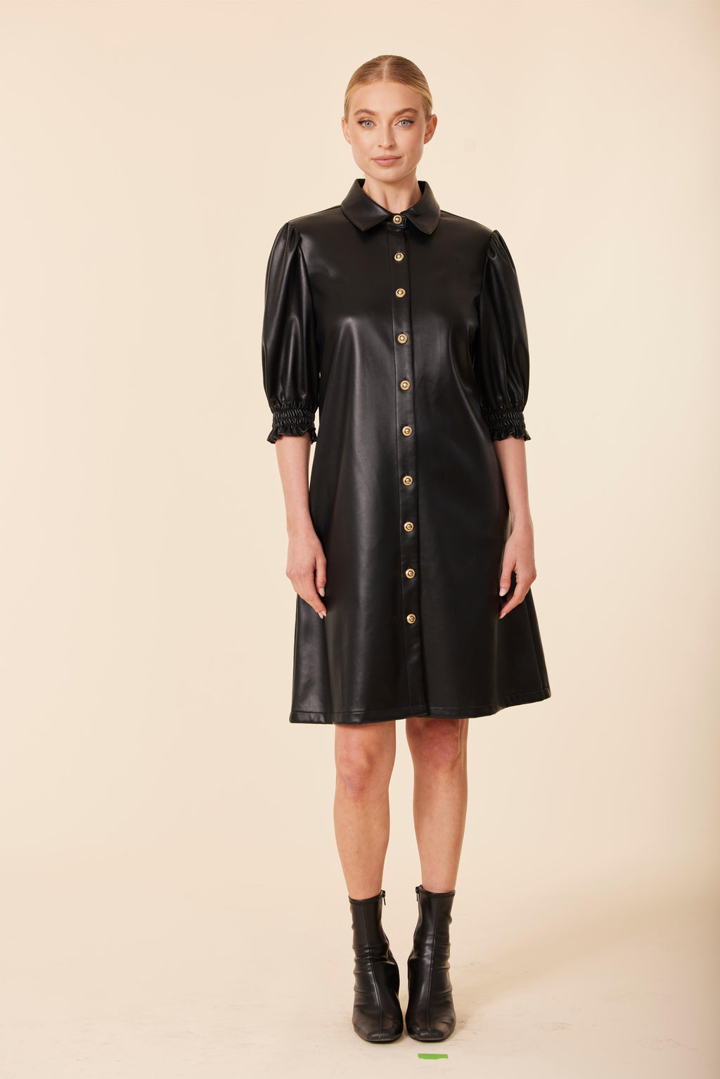 Faux Leather Elastic Cuff Dress