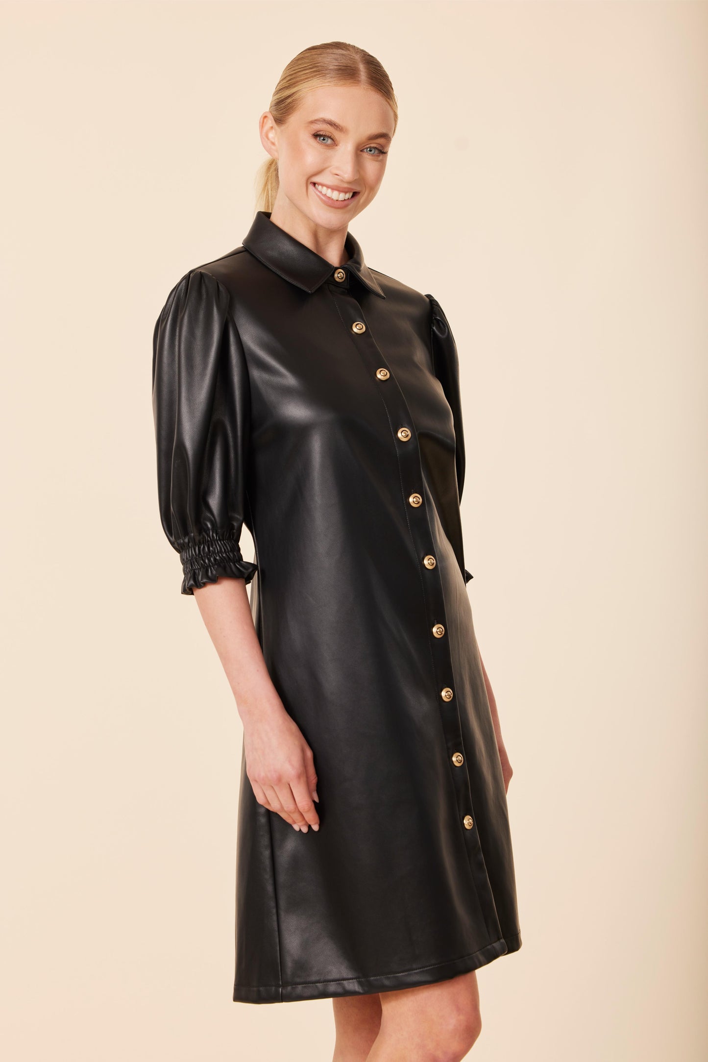 Vegan Leather Elastic Cuff Dress