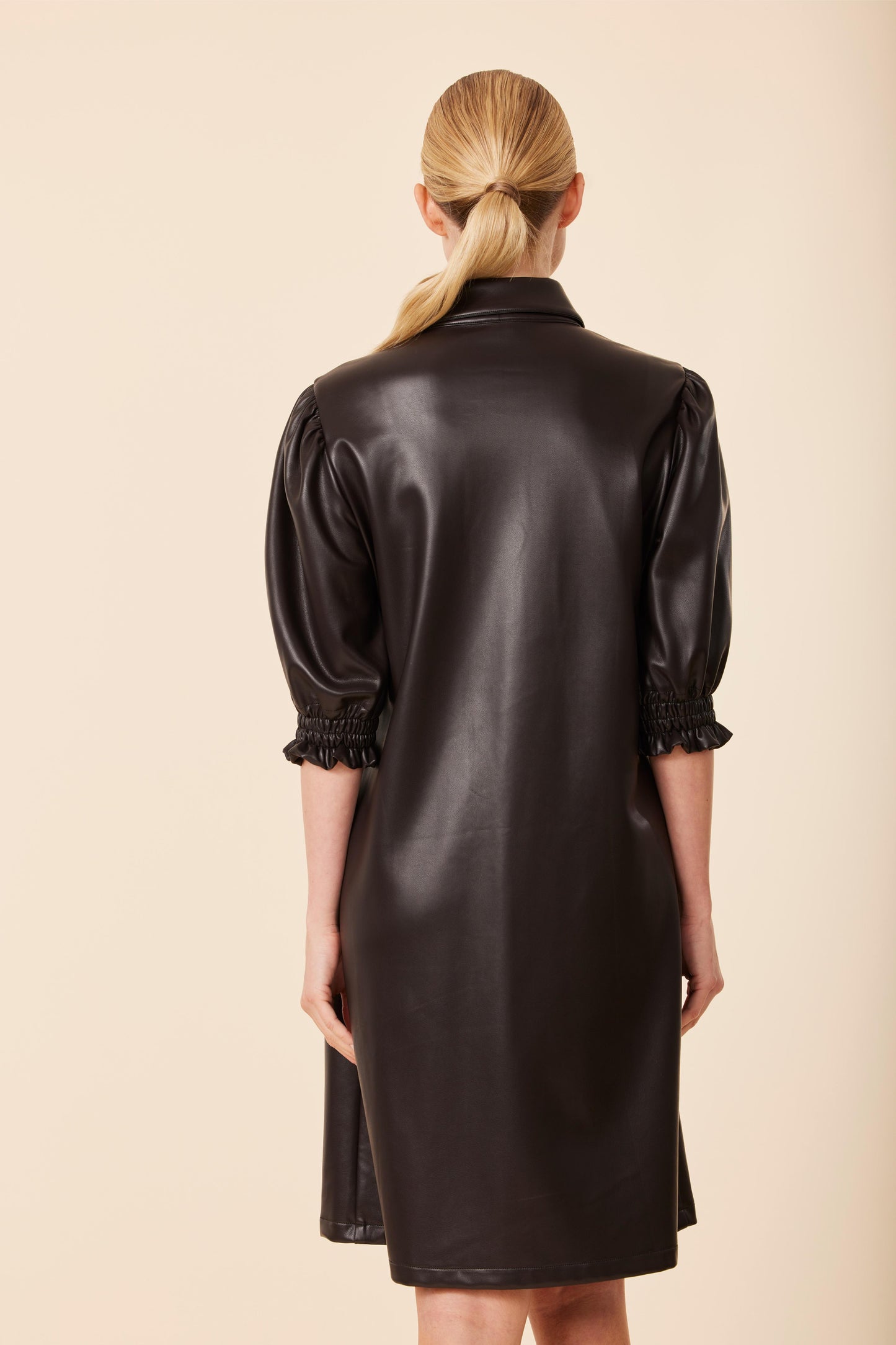 Vegan Leather Elastic Cuff Dress