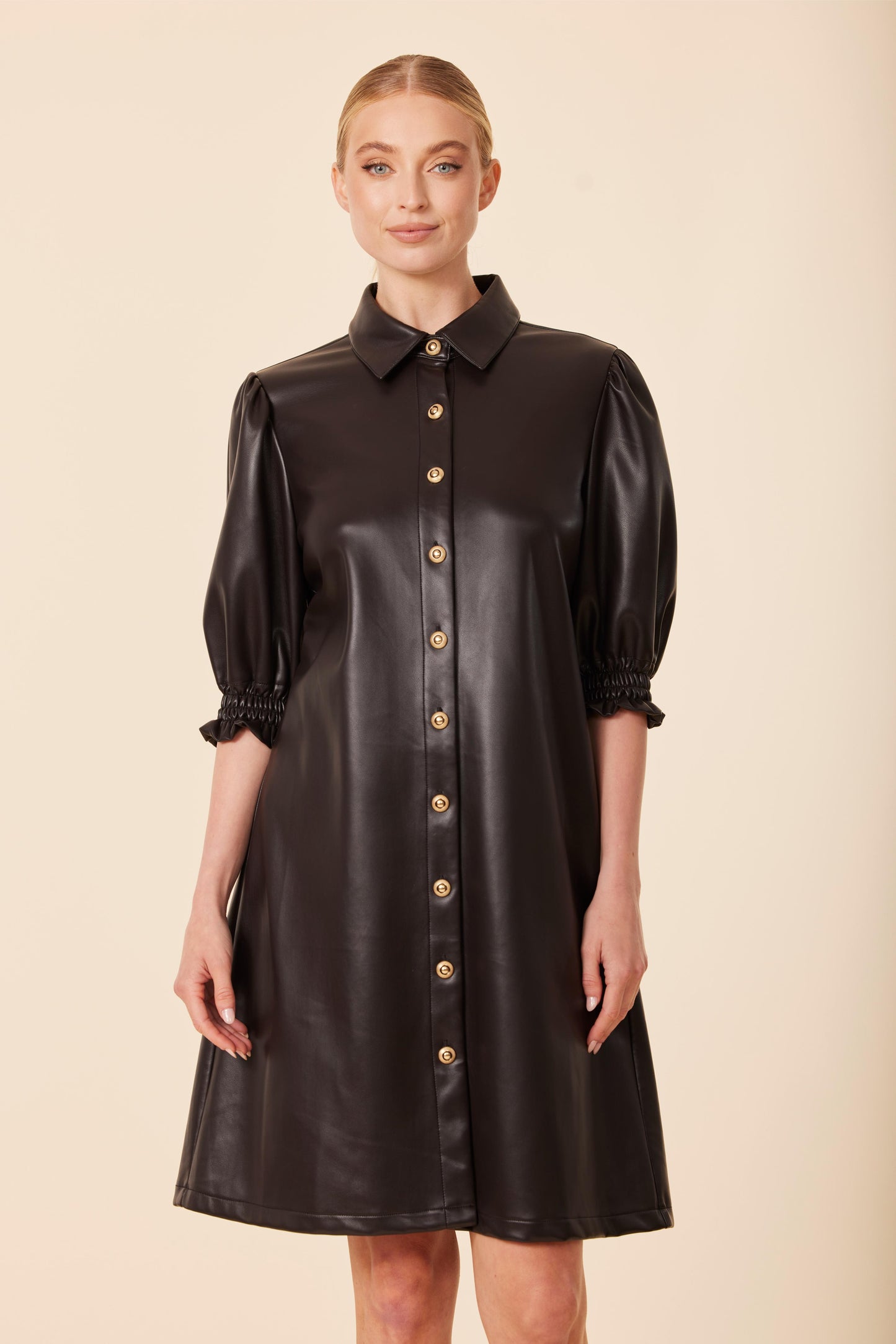 Vegan Leather Elastic Cuff Dress