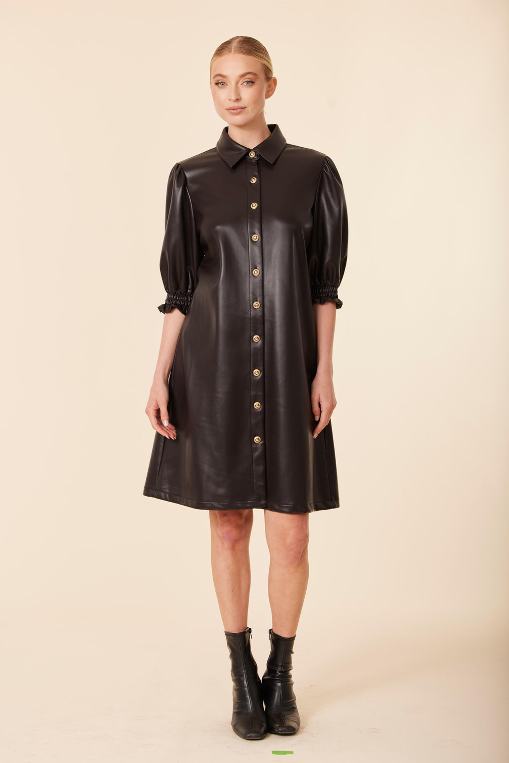 Faux Leather Elastic Cuff Dress