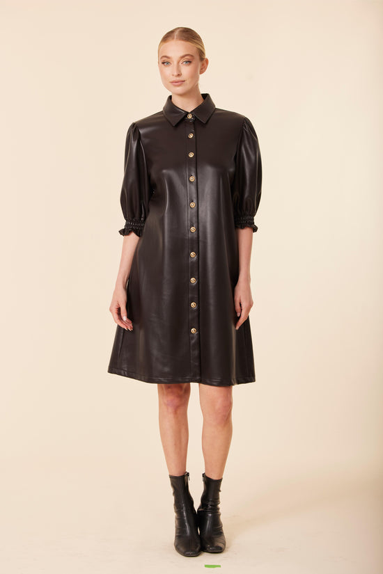 Vegan Leather Elastic Cuff Dress
