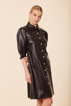 Faux Leather Elastic Cuff Dress