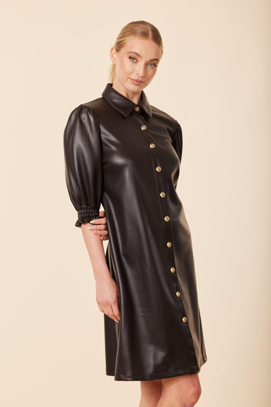 Vegan Leather Elastic Cuff Dress