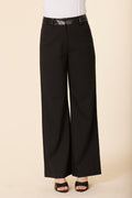 Faux Leather Waist Band Pinstripe Sparkle Pant