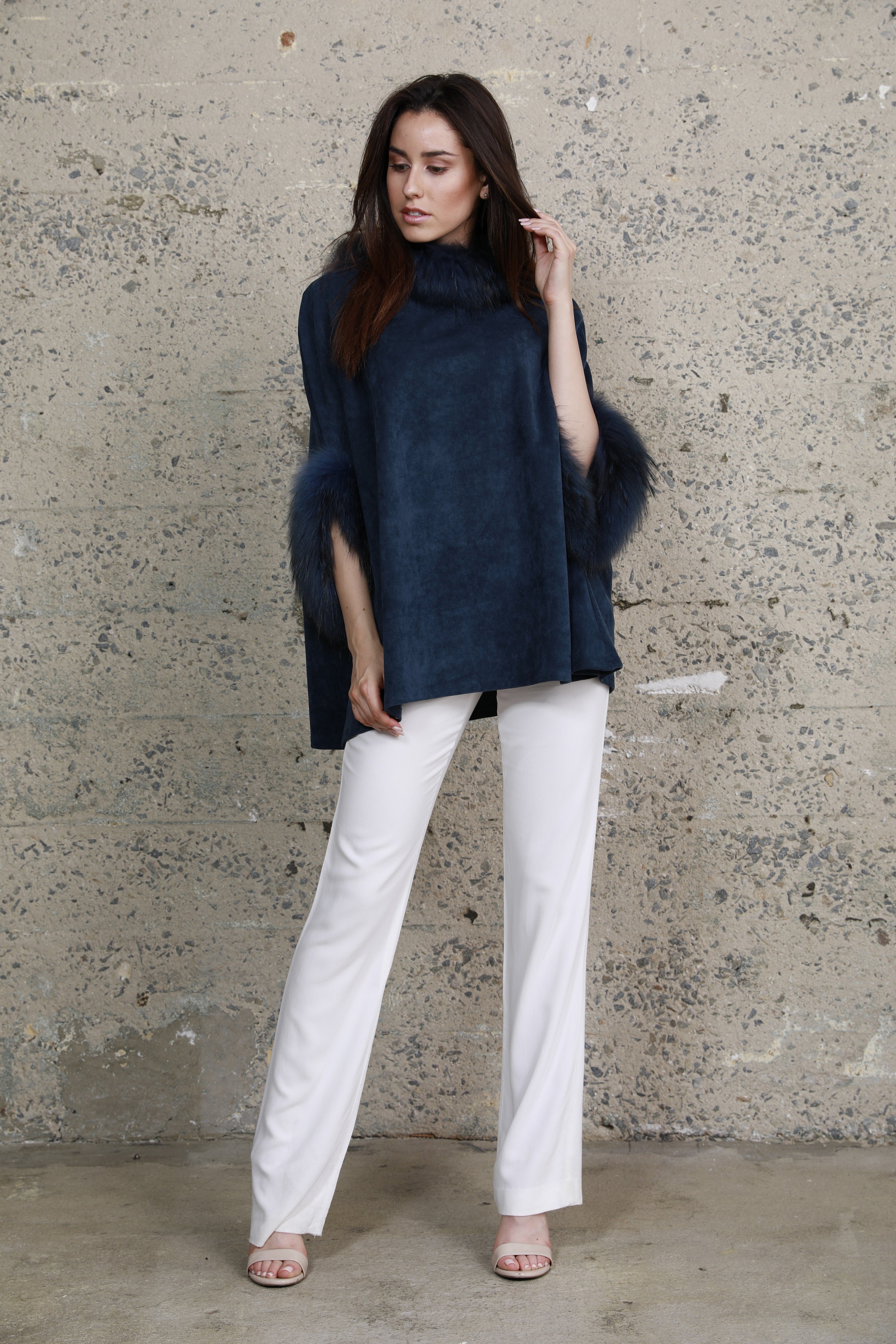 Faux Suede Fur Trimmed Poncho – Dolce Cabo