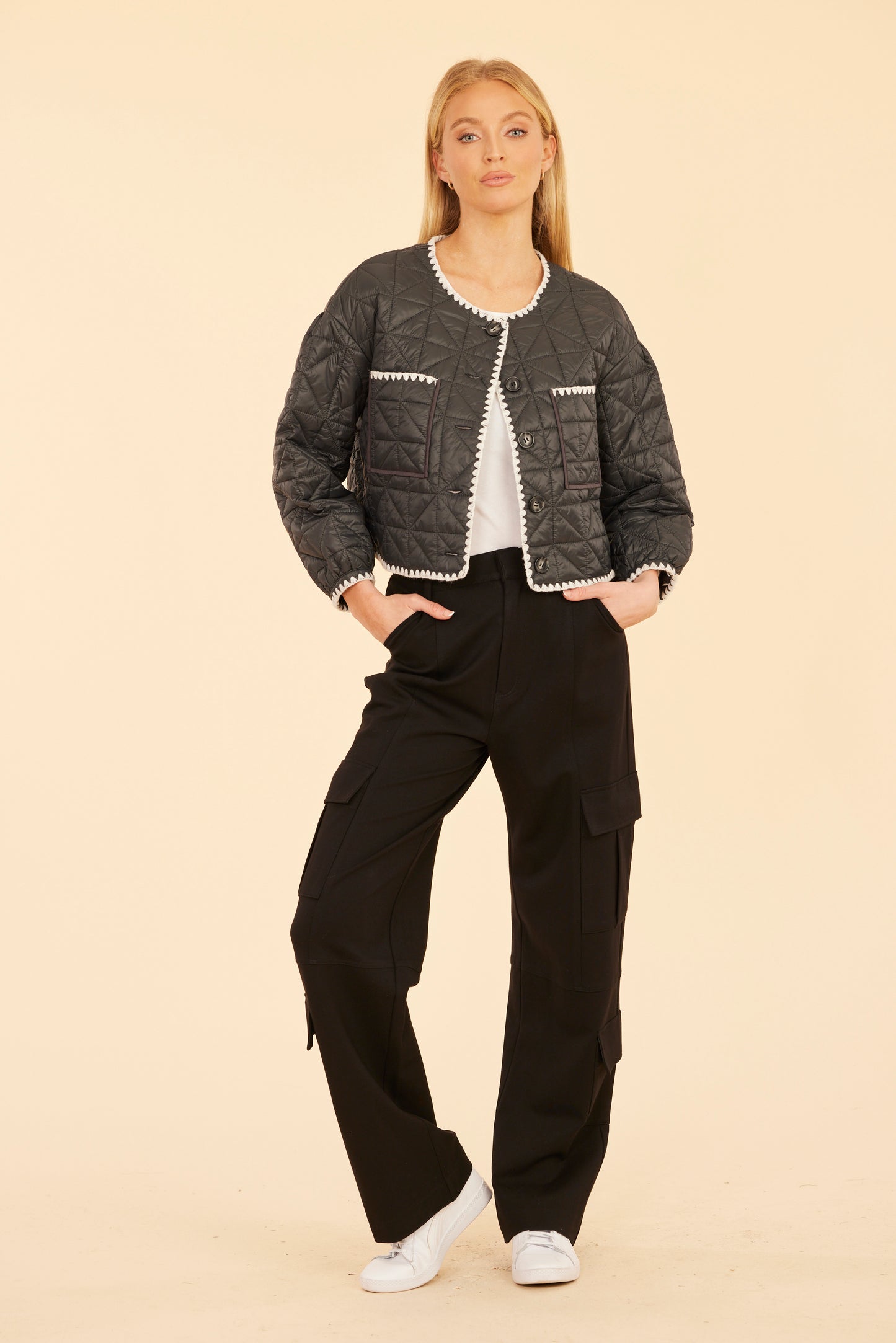 Quilted Whip Stitch Cropped Jacket