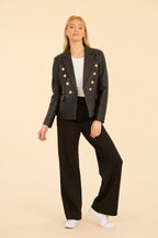 Quilted Faux Leather Double-Breasted Blazer