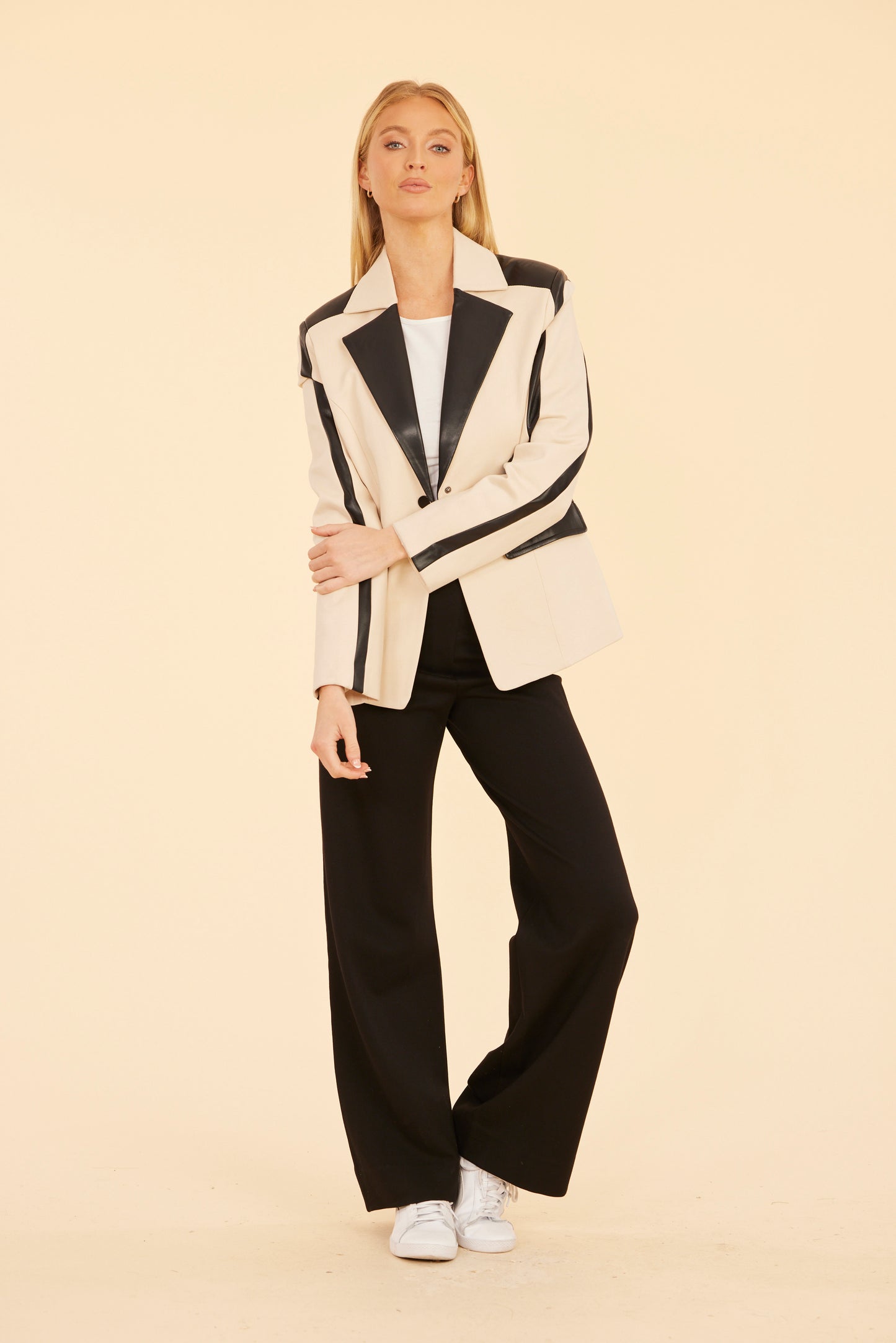 Leather trim blazer hotsell