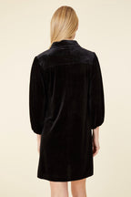 Rhinestone Velvet Puff Sleeve Dress