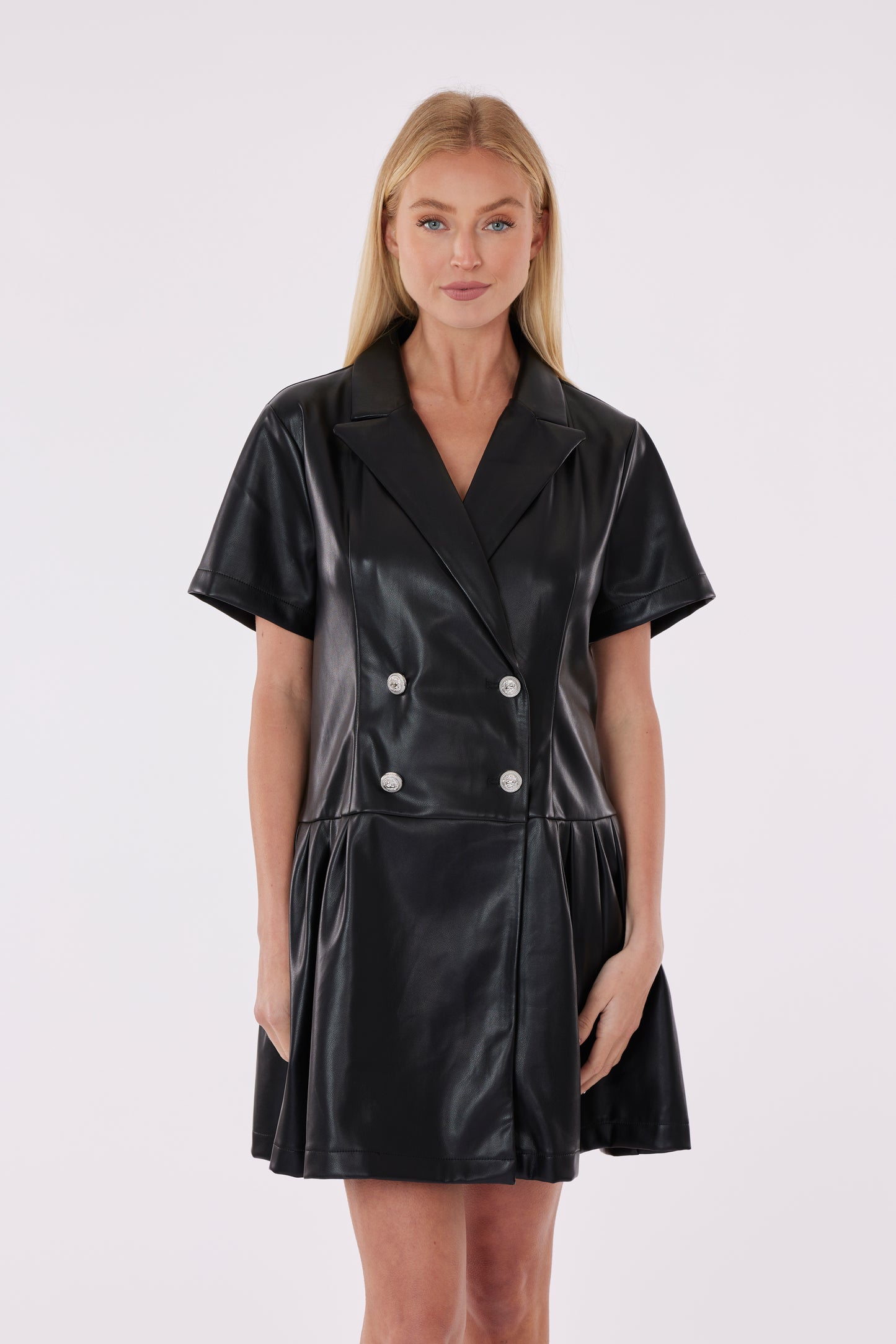 Vegan Leather Double Breasted Dress