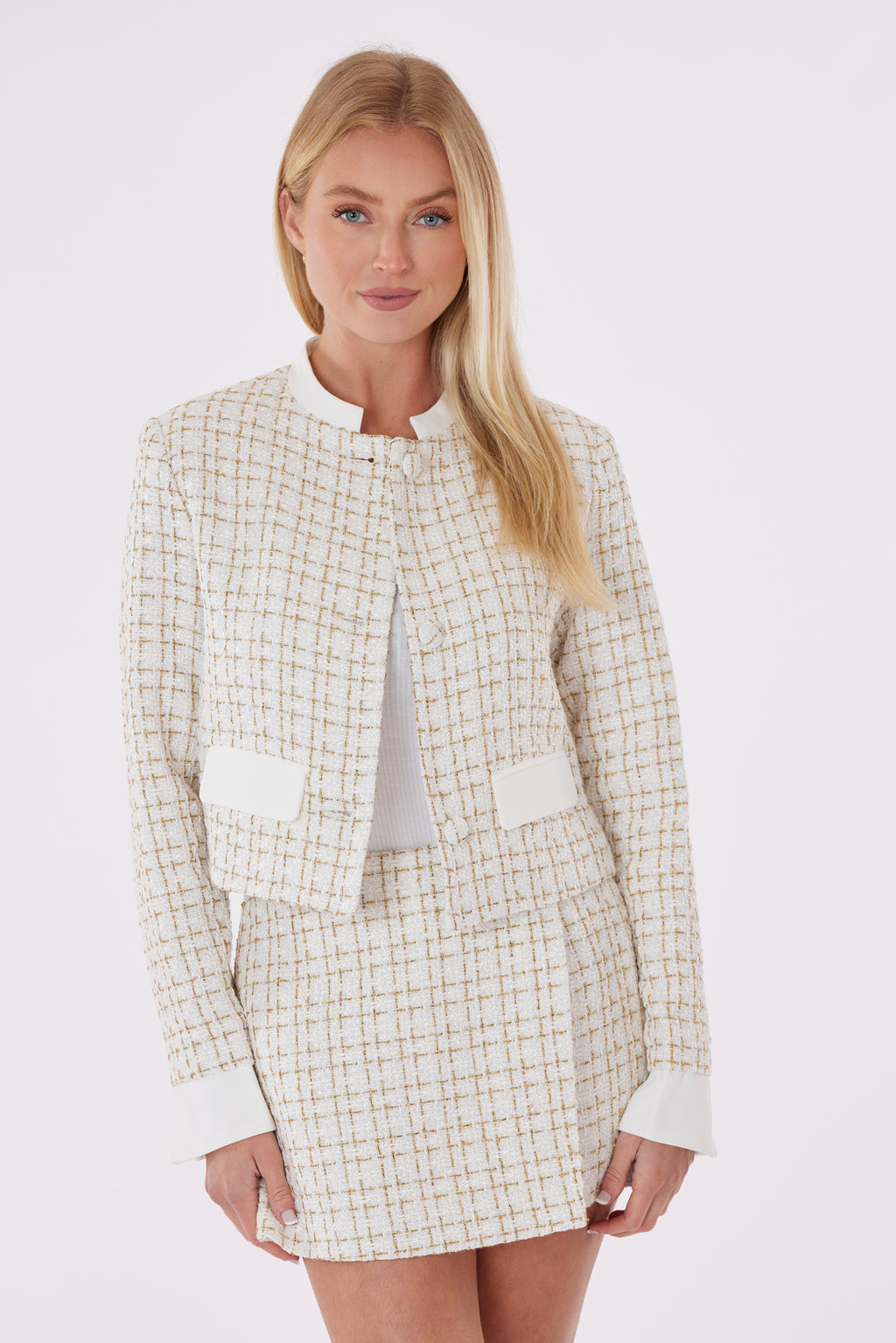 Cream Tweed Jacket Creme/ Tan / M Cream Tweed Jacket Creme/ Tan / M