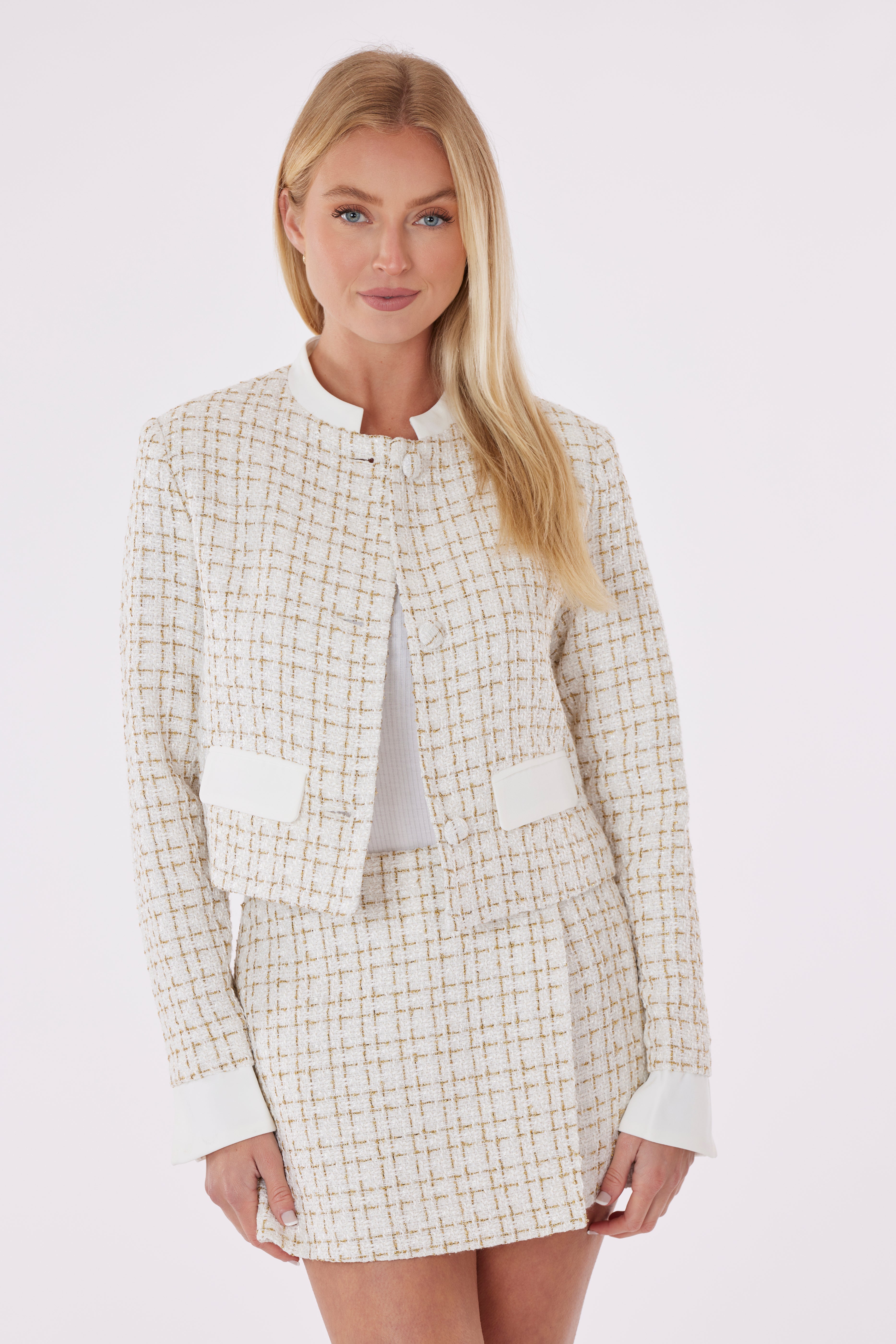 Cream Tweed Jacket Creme/ Tan / M