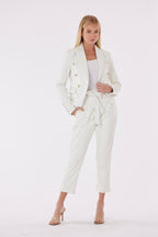 Cropped Faux Leather Double Breasted Blazer