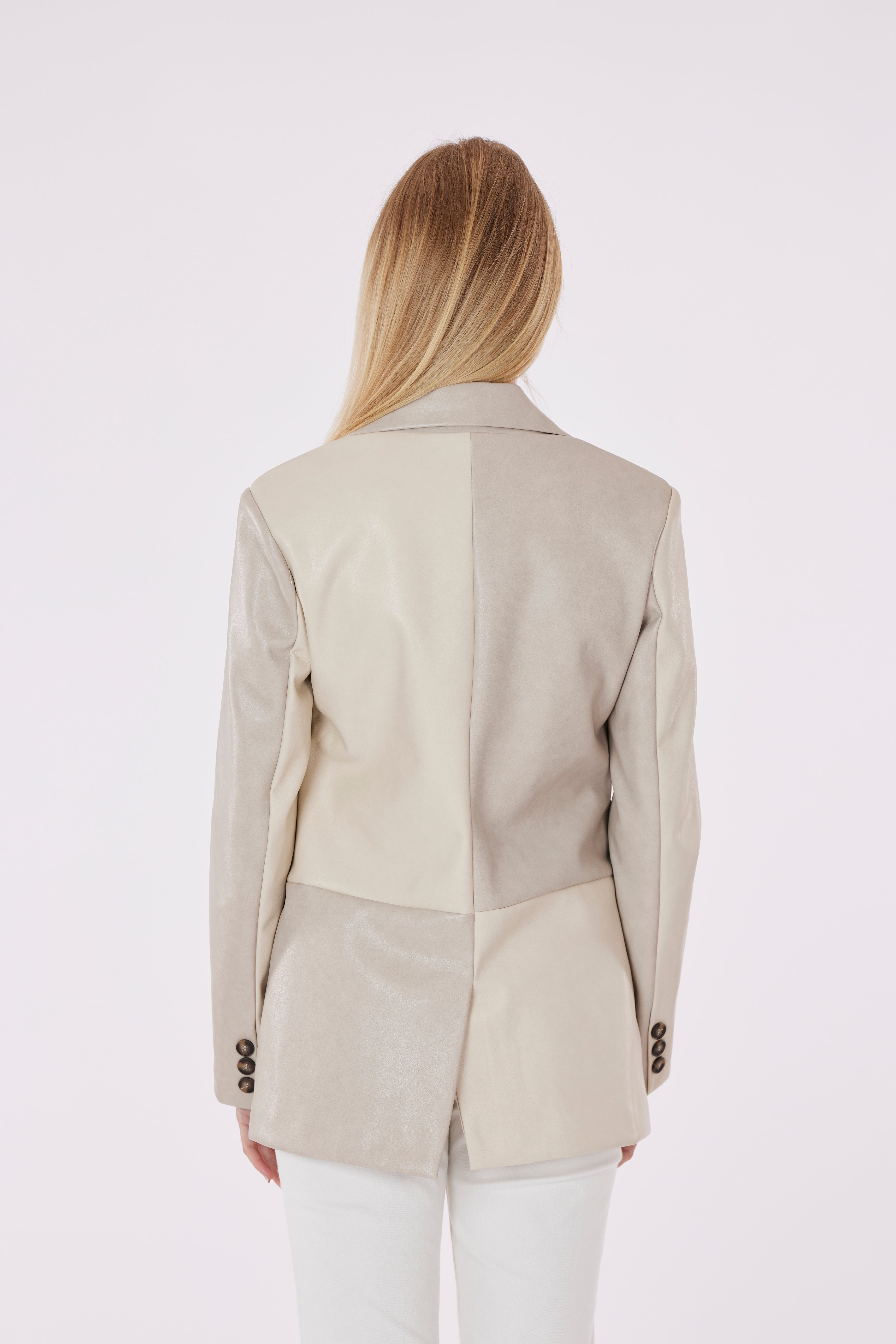 Faux Leather Color Block Blazer