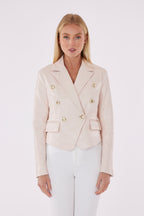 Cropped Faux Leather Double Breasted Blazer