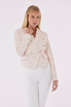 Cropped Faux Leather Double Breasted Blazer