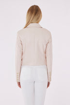 Cropped Faux Leather Double Breasted Blazer