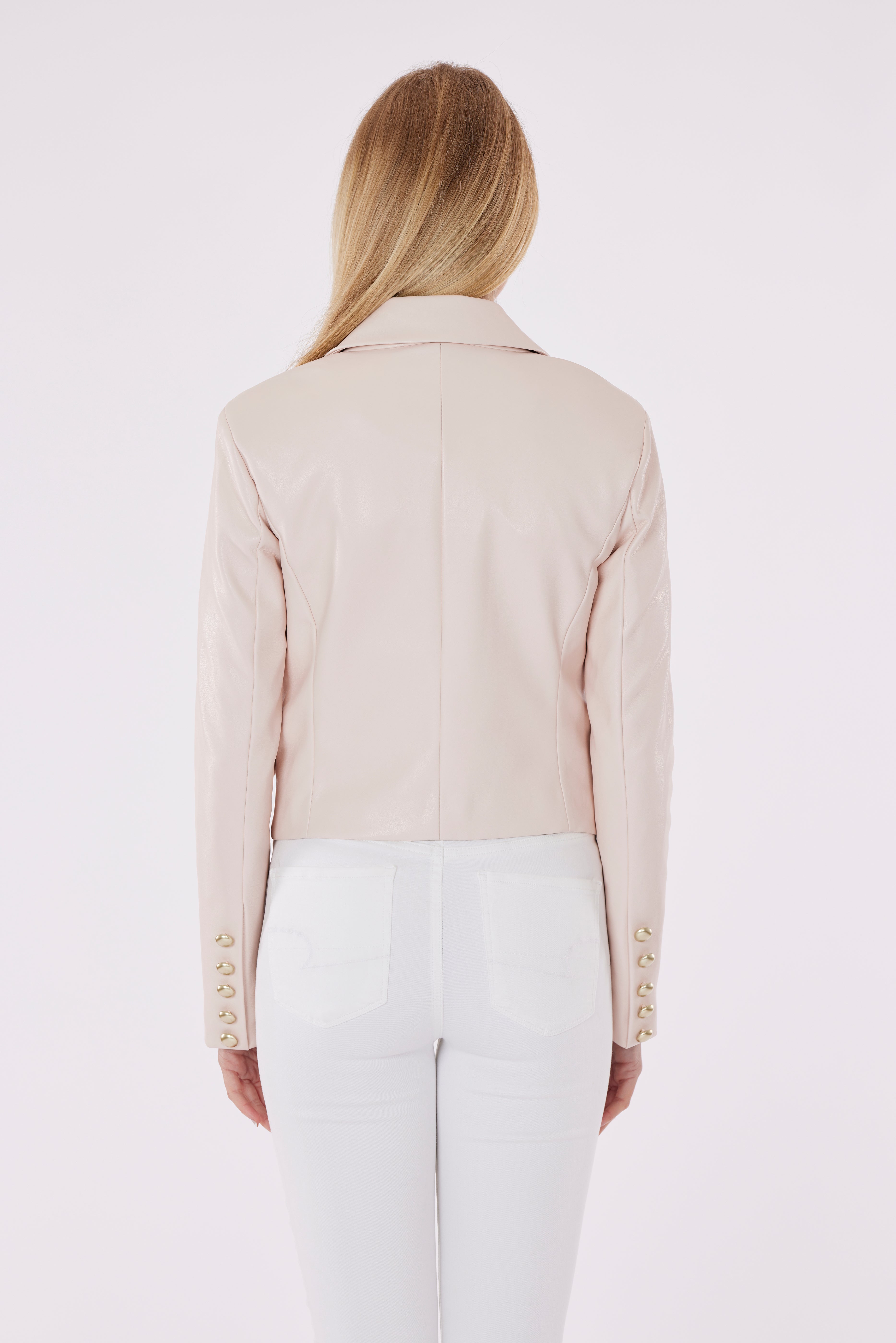 Cropped Faux Leather Double Breasted Blazer