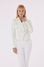 Cropped Faux Leather Double Breasted Blazer