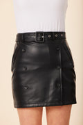 Faux Leather Side Button Skirt