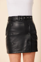 Faux Leather Side Button Skirt