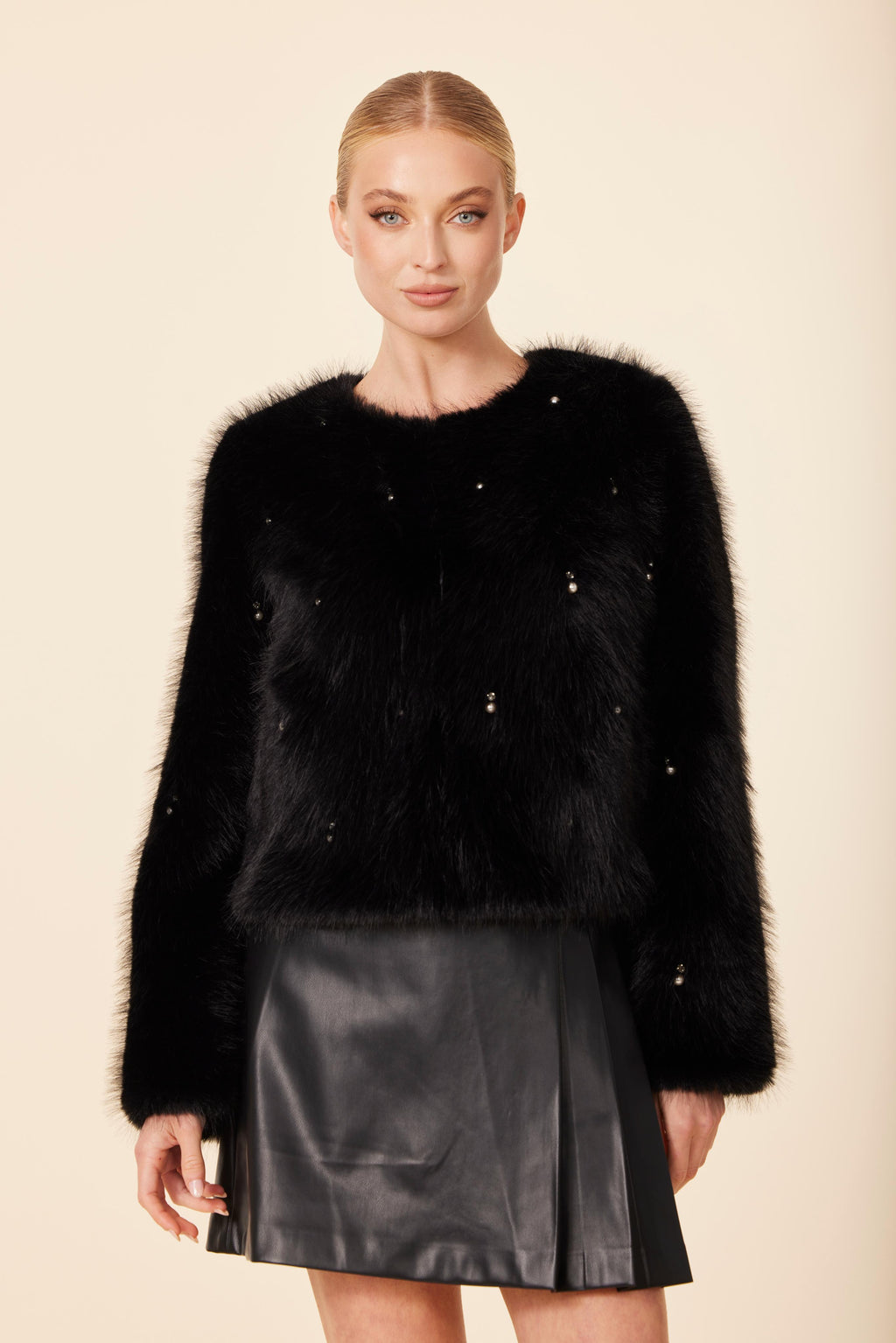 Faux Leather Side Pleat Skirt