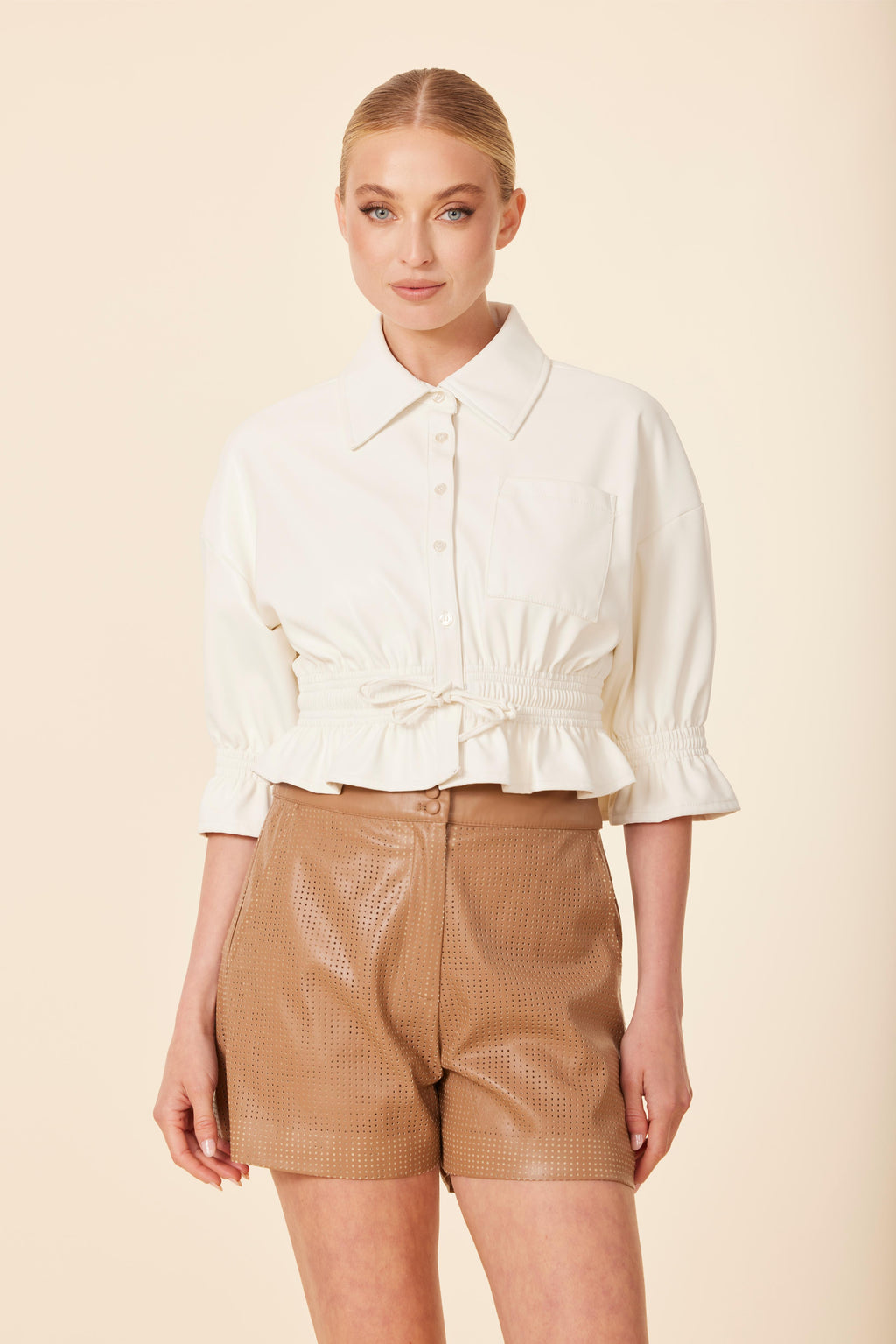 Faux Leather Perforated Short