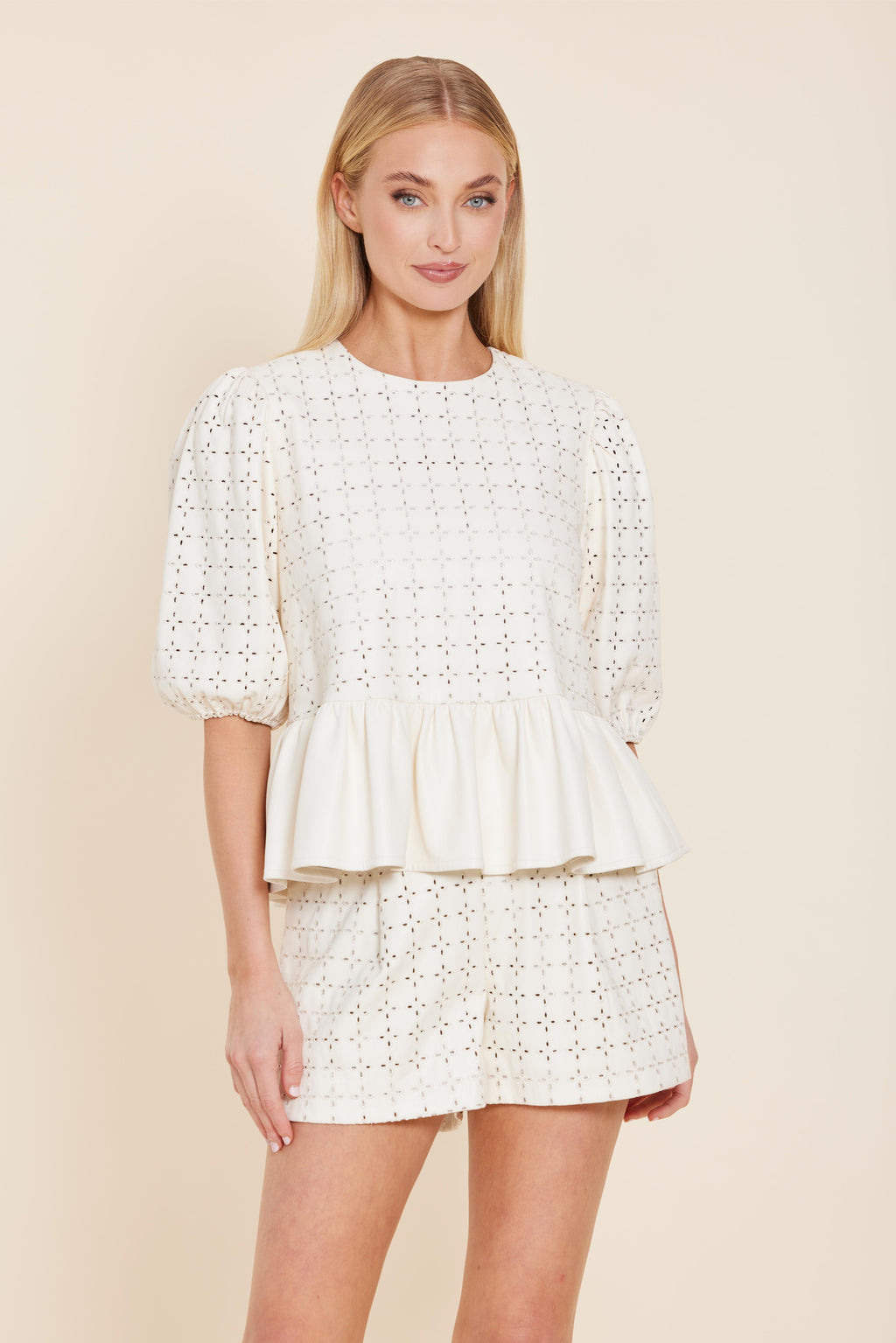 Faux Leather Peplum Eyelet Top