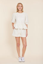 Faux Leather Peplum Eyelet Top